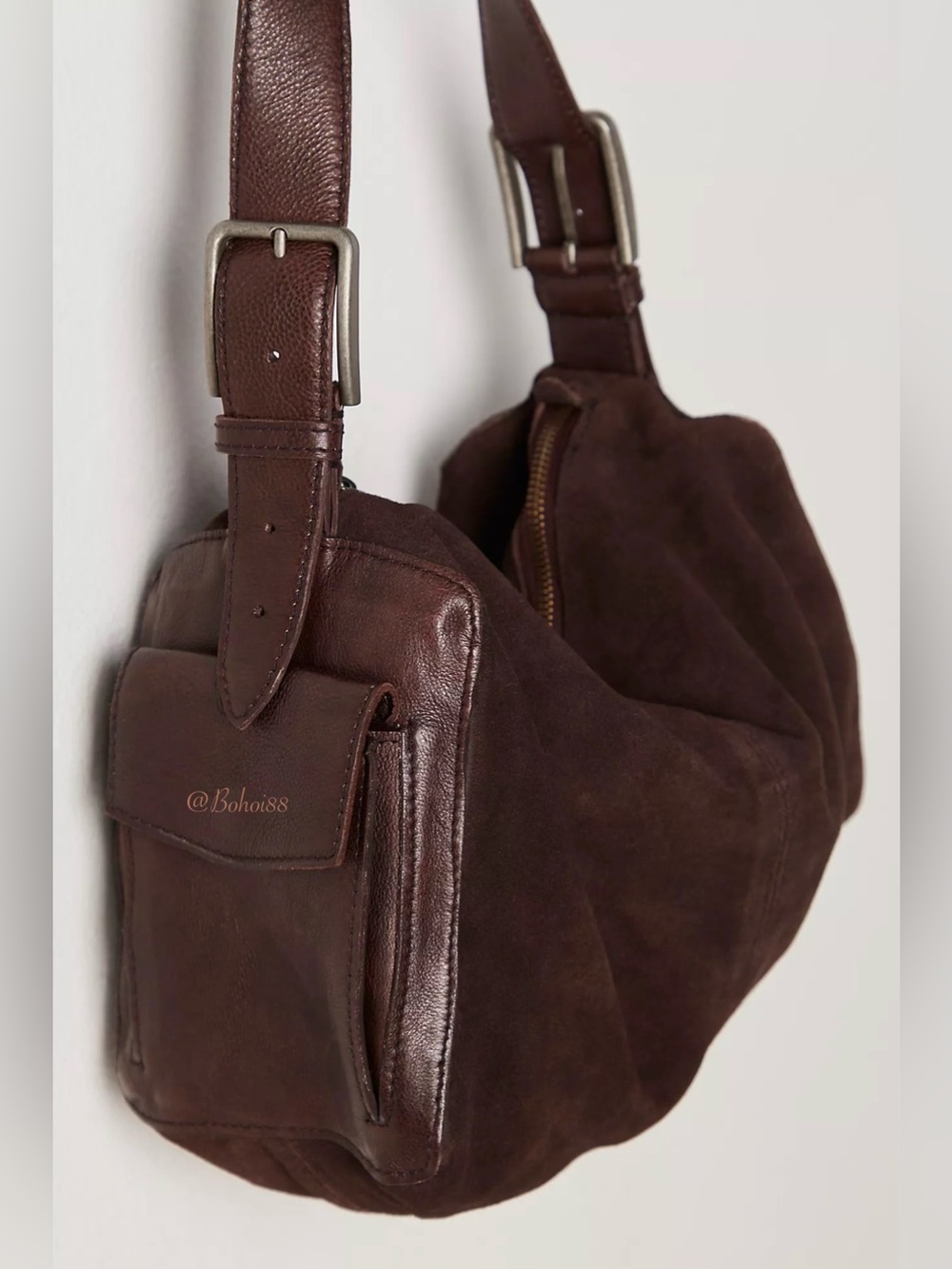 NWT Free People Boxy Shoulder Bag Leather Suede - Picture 4 of 13